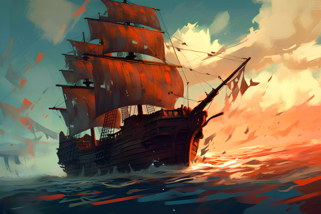 大航海時代の帆船のイラスト