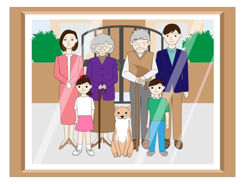 家族で記念撮影のイラスト